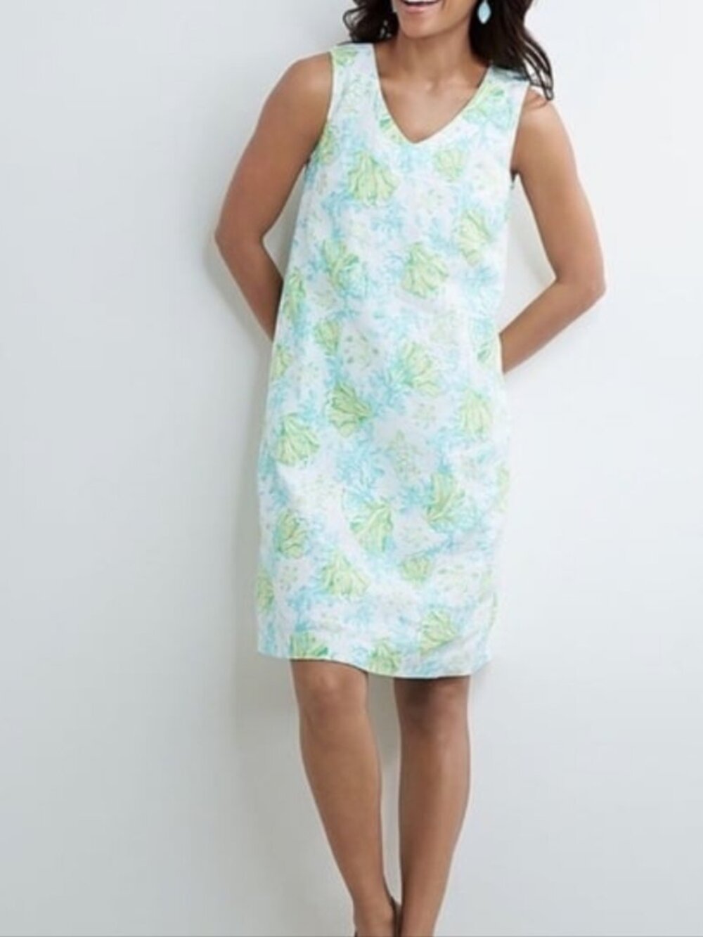 J. Jill Floral Linen Top in Green and Blue